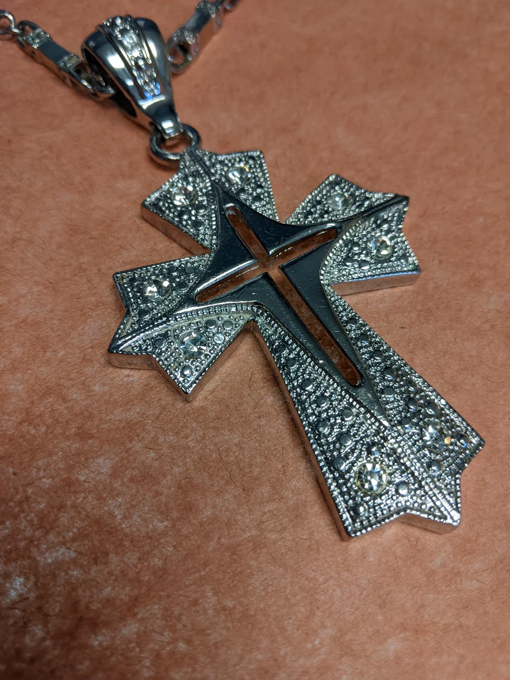 Men's Heraldic Or Fleur-De-Lis Style Cross Pendant Stainless SteelUsed Like New